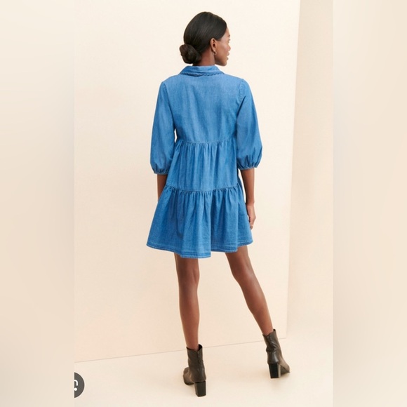 BB Dakota Blue Chambray My Way Mini Dress 100% Cotton Embroidered Collar Sz S - Picture 2 of 8